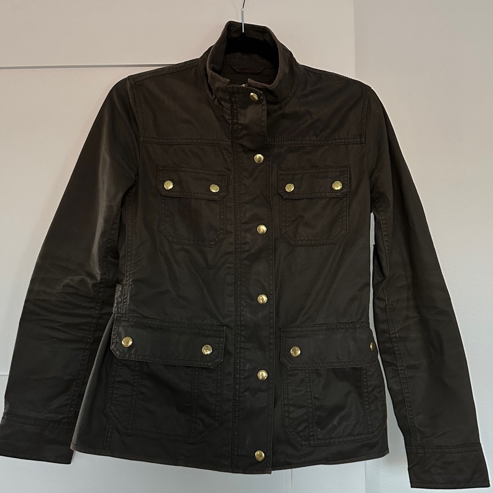 J. Crew Dark Green Utility Jacket with Gold Buttons XS